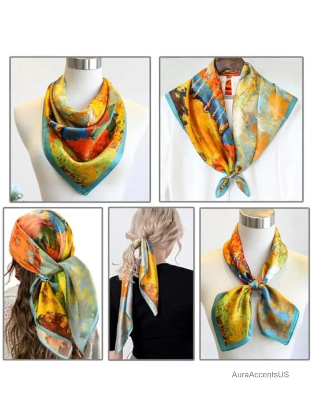 Polyester Paisley Bandana Scarf Fashion Silk Satin Headscarf Lightweight Square